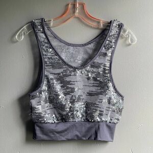 Dansko Sequined‎ Sports Bra Tank Top Gray Metallic Sz XS/S Dance Top Punk Rock